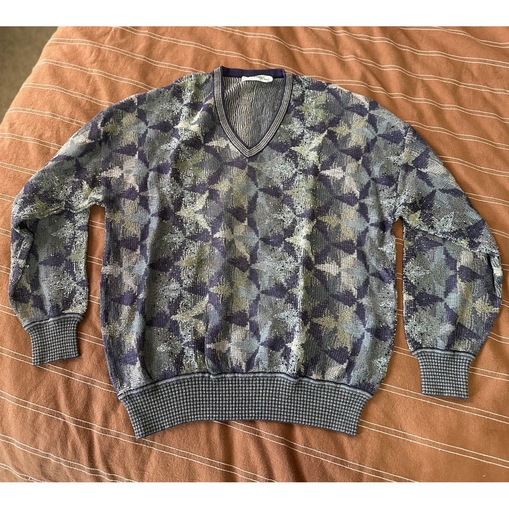 St. Croix Knits Men's Vintage Sweater Medium Made In USA Abstract Multicolored